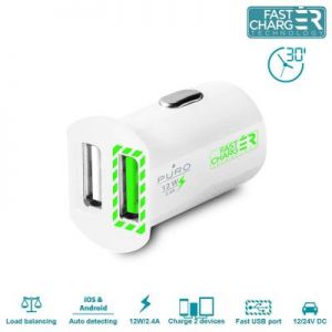PURO Mini Car Fast Charger - Uniwersalna ładowarka samochodowa 2 x USB 2.4 A (biały)