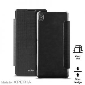 PURO Booklet Wallet Case MFX - Etui Sony Xperia XA z kieszenią na kartę (czarny/przezroczysty tył)